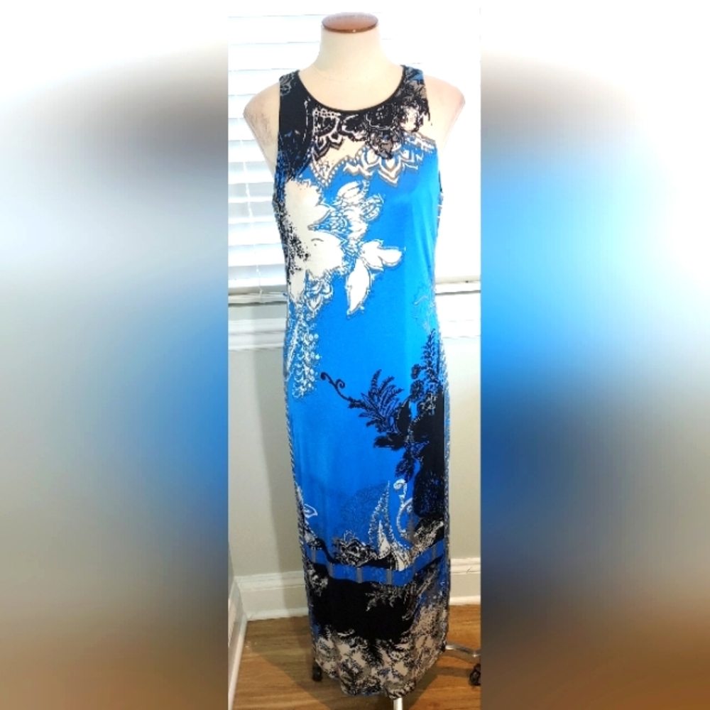 Elie Tahari Multi Color Multi Print Sleeveless Long Dress Pre-owned No Belt